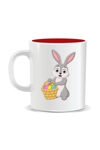 OEM Personalized Easter mug, Bunny with basket of eggs - Red interior