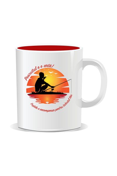 OEM Personalized mug with message for fishermen, Fishing is an art - Red interior
