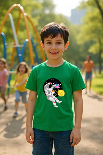 Windy Island Children's Crew Neck Unisex Space Printed T-Shirt