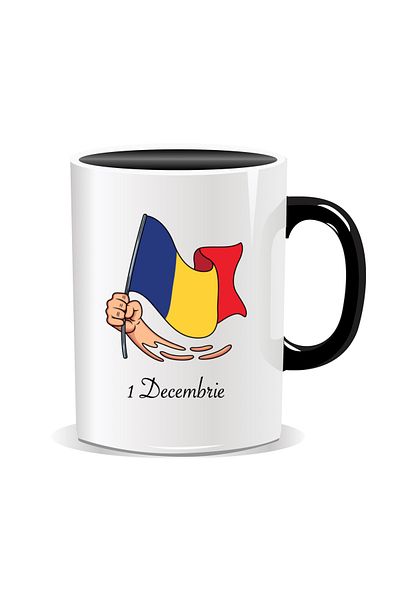 OEM Personalized mug for December 1st, Hand with the Romanian flag - Black interior