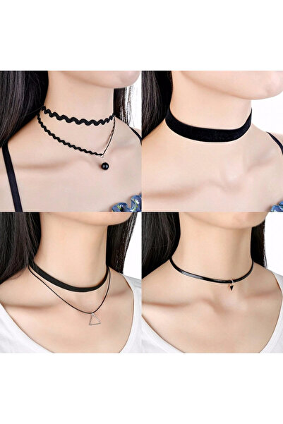 OEM Set de 10 coliere choker negre la modă