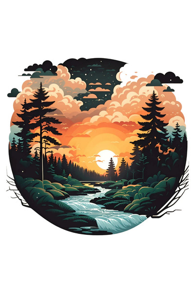 INOVATIX Set de 8 piese, autocolant peisaj pădure răsărit, INOVATIX®. 6 cm