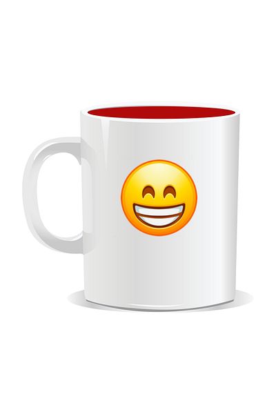 OEM Personalized mug with laughing Emoji, Happiness is written on the face