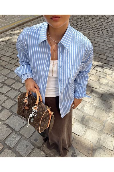 King Brothers Blue Striped Women's Shirt Loose Wide Fit