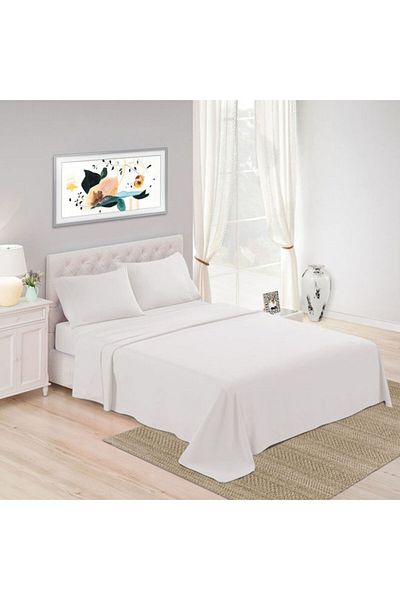 Trident : 3Piece 300 Thread Count 100 Cotton rich Solid Luxury King Bedsheet Set