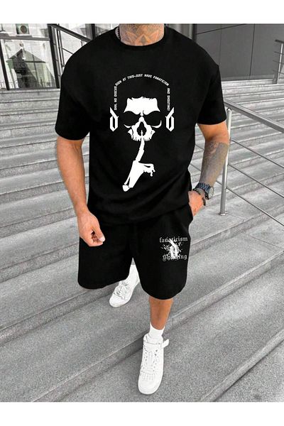 Boi Fanaticism T-Shirt Shorts - Black Shorts T-Shirt Top Bottom Set Printed Crew Neck