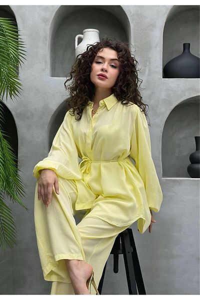 Cardella Premium Quality Balloon Sleeve Tncl Fabric Double Suit Hijab Compatible Shirt Pants Suit