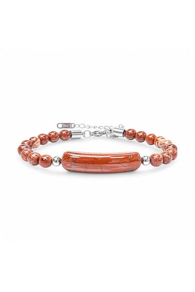AKSESUARIM Red Jasper Natural Stone Steel Bracelet
