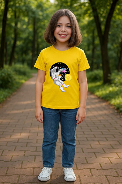 Windy Island Children's Crew Neck Unisex Space Printed T-Shirt