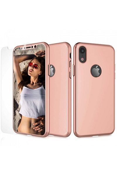OEM Carcasă Apple iPhone XS, Full Body, auriu-roz, acoperire completă la 360 de grade cu folie de protecție din sticlă gratuită