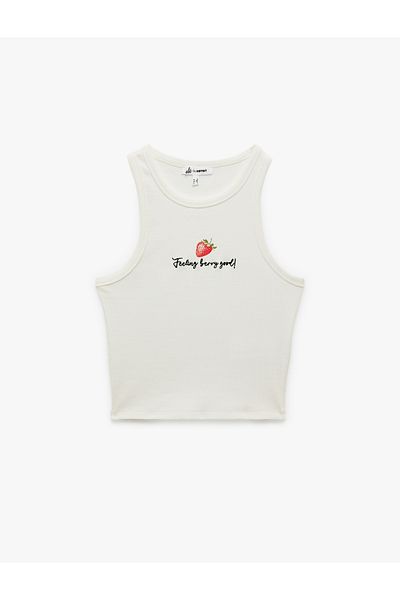 Koton New Season Cotton Crew Neck Slim Fit Strawberry Embroidered Tank Top