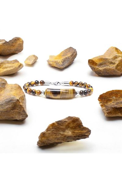 AKSESUARIM Tiger Eye Stone Steel Bracelet