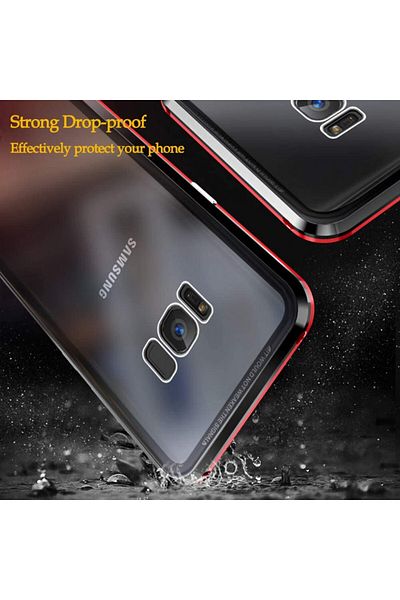 OEM Carcasă magnetică pentru Samsung Galaxy S8, neagră, potrivire perfectă, cu spate din sticlă securizată premium + folie de sticlă