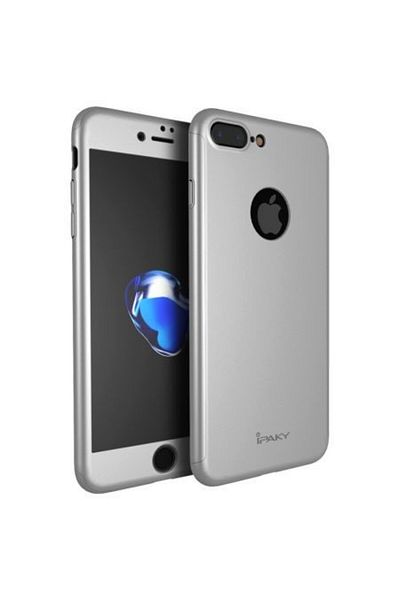 OEM Husă Apple iPhone 8 Plus, FullBody iPaky Silver, acoperire completă la 360 de grade cu folie de protecție din sticlă gratuită
