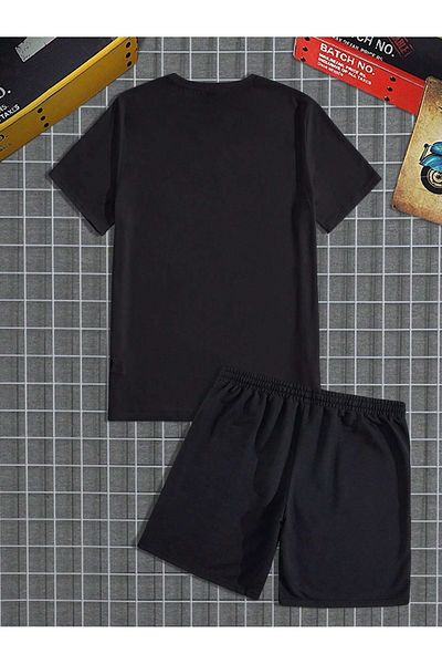 Boi Goat. T-Shirt Shorts Combination Set - Black Printed Oversize Crew Neck