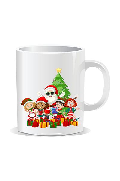 OEM Personalized Christmas mug, Santa Claus with children near the tree - White interior