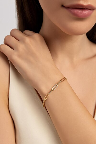X-Lady Accessories Altın Renk Kalın Ataç Unisex Çelik Bileklik - 3366