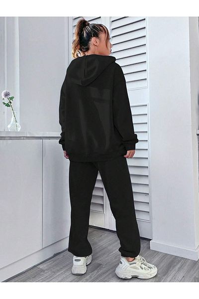 Boi Happiness Lower Upper Tracksuit Set - Black Printed Oversize Rubber Leg Hoodie
