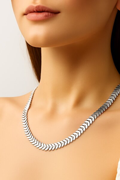 X-Lady Accessories Silver Color Fishbone Unisex Steel Necklace - 3370