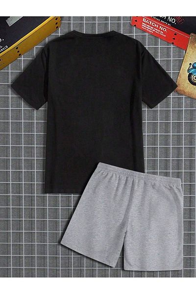Boi 23 Chicago T-Shirt Shorts - Black Grey Shorts T-Shirt Bottom Top Set Printed Crew Neck