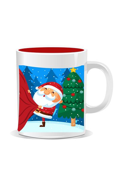 OEM Personalized Christmas mug, Santa Claus pulls the sack - Red interior