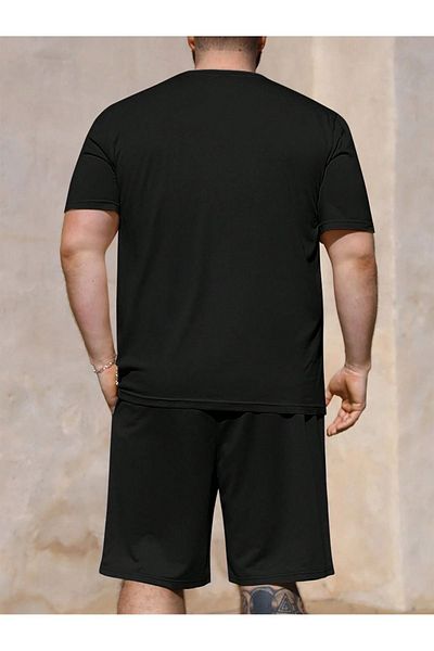 Boi Crowned Lion T-Shirt Shorts - Black Shorts T-Shirt Top and Bottom Set Printed Crew Neck