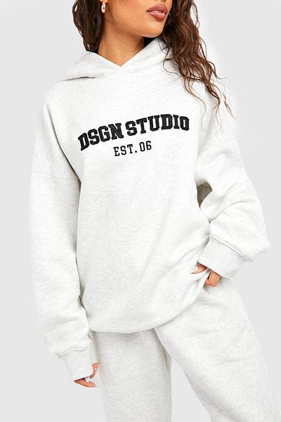 Boi Dsgn Studio Est.06 Tracksuit Set - Gray Printed Suit Jogger Sweatshirt Rubber Leg Hooded