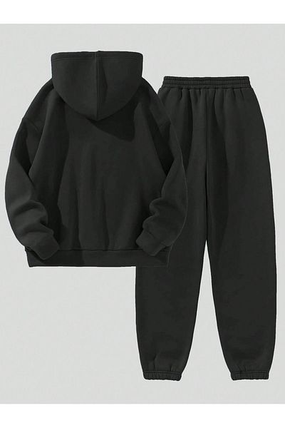 Boi Mighty Shark Bottom Top Tracksuit Set - Black Printed Oversize Rubber Leg Hoodie