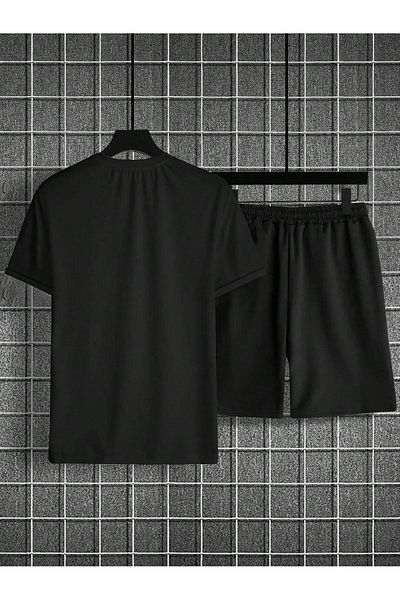 Boi Reverse Rose T-Shirt Shorts - Black Shorts T-Shirt Top and Bottom Set Printed Crew Neck