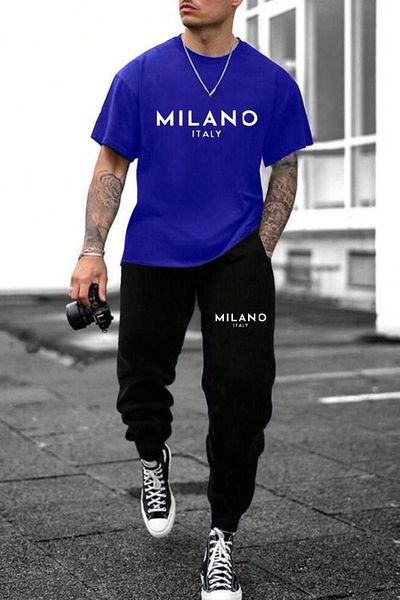 Boi Men's Milano Printed T-Shirt & Sweatpants Bottom Top Set Combo