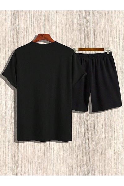 Boi Mind Life T-Shirt Shorts - Black Shorts T-Shirt Bottom Top Set Printed Crew Neck