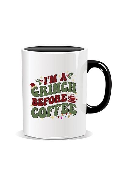 OEM Personalized Christmas mug, I'm a Grinch before coffee - Black interior