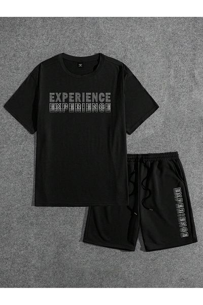 Boi Experience T-Shirt Shorts - Black Shorts T-Shirt Top Bottom Set Printed Crew Neck