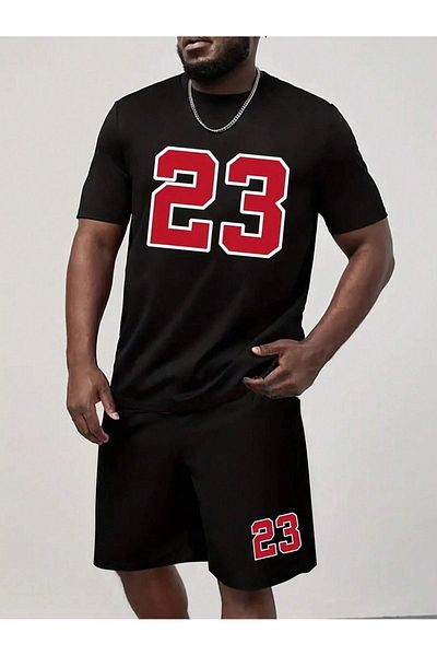 Boi 23 T-Shirt Shorts - Black Shorts T-Shirt Bottom Top Set Printed Crew Neck