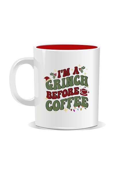 OEM Personalized Christmas mug, I'm a Grinch before coffee - Red interior