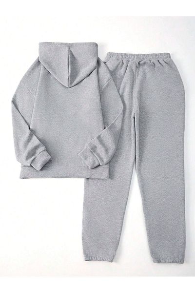 Boi California Minimal Tracksuit - Gray Printed Suit Jogger Sweatshirt Elastic Leg Hooded