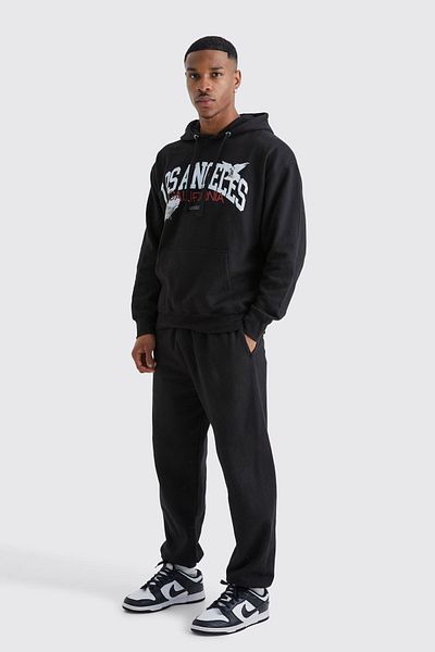 Boi Los Angeles Eagle Tracksuit - Black Printed Suit Jogger Sweatshirt Elastic Leg Hooded