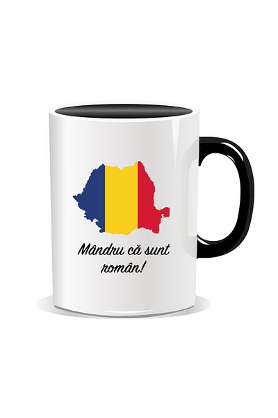 OEM Personalized mug for December 1st, Map of Romania with flag - Black interior