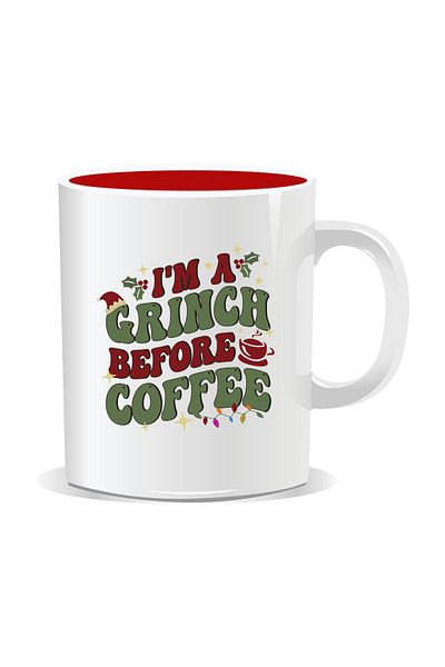 OEM Personalized Christmas mug, I'm a Grinch before coffee - Red interior