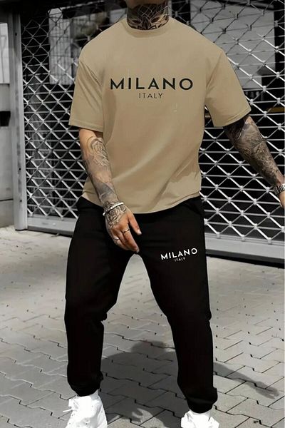 Boi Men's Milano Printed T-Shirt & Sweatpants Bottom Top Set Combo