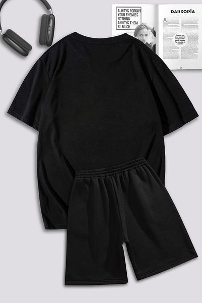 Boi Black Eternal Glory T-Shirt Shorts Combination Suit - Printed Oversize Crew Neck