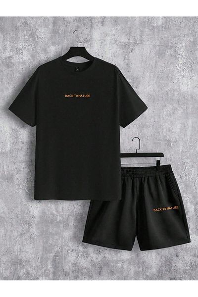 Boi Back to Nature T-Shirt Shorts - Black Shorts T-Shirt Bottom Top Set Printed Crew Neck