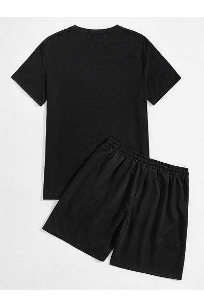 Boi La Los Angeles T-Shirt Shorts - Black Shorts T-Shirt Bottom Top Set Printed Crew Neck