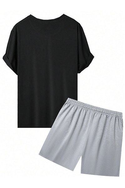 Boi Limitless Freedom T-Shirt Shorts Combo Set - Black Gray Printed Oversized Crew Neck
