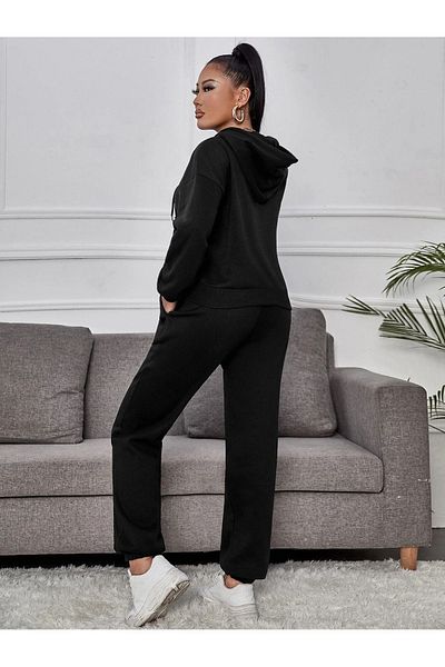 Boi Butterfly Tracksuit - Black Printed Bottom Top Set Jogger Sweatshirt Rubber Leg Hooded