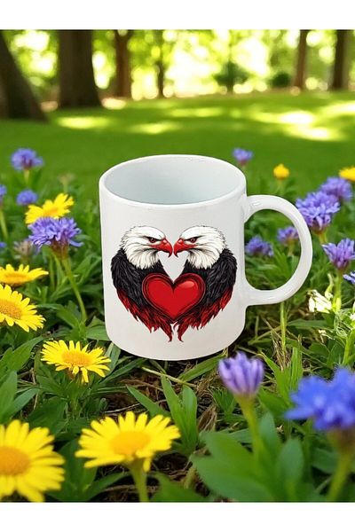lili hediyelik Heart and Eagle Printed White Mug