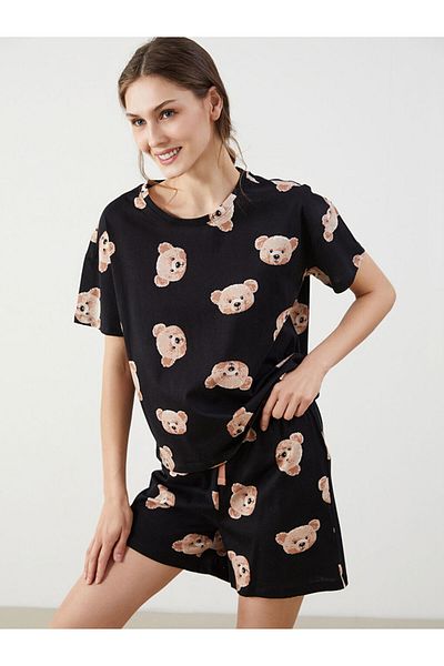 LC Waikiki New Season Crew Neck Bear Printed Women's Shorts Pajama Set - S5Gt33Z8