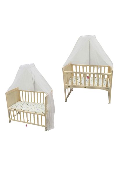 Generic Wooden baby bed with white mosquito net