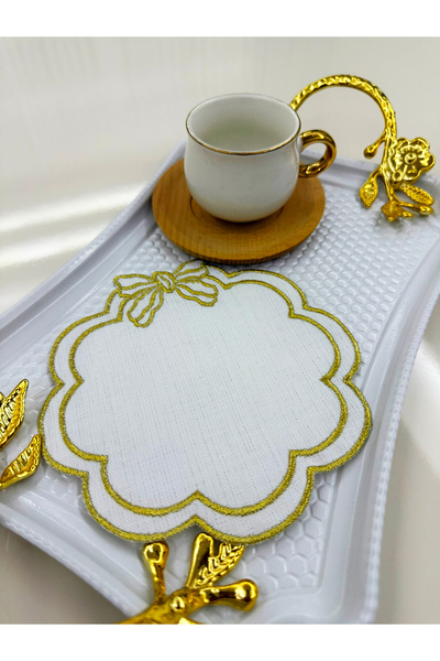 AYNAKIŞÇEYİZ 6 τεμάχια με μοτίβο φιόγκου από λινό ύφασμα καφέ κοκτέιλ σερβιέτ...