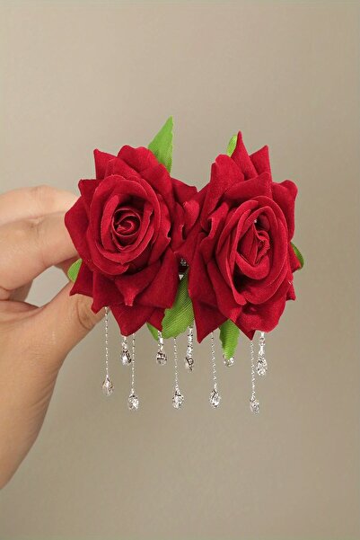 Massaltay Σέτ καρφίτσας με κρεμαστά πετράδια και βελούδινα τριαντάφυλλα – Κομ...